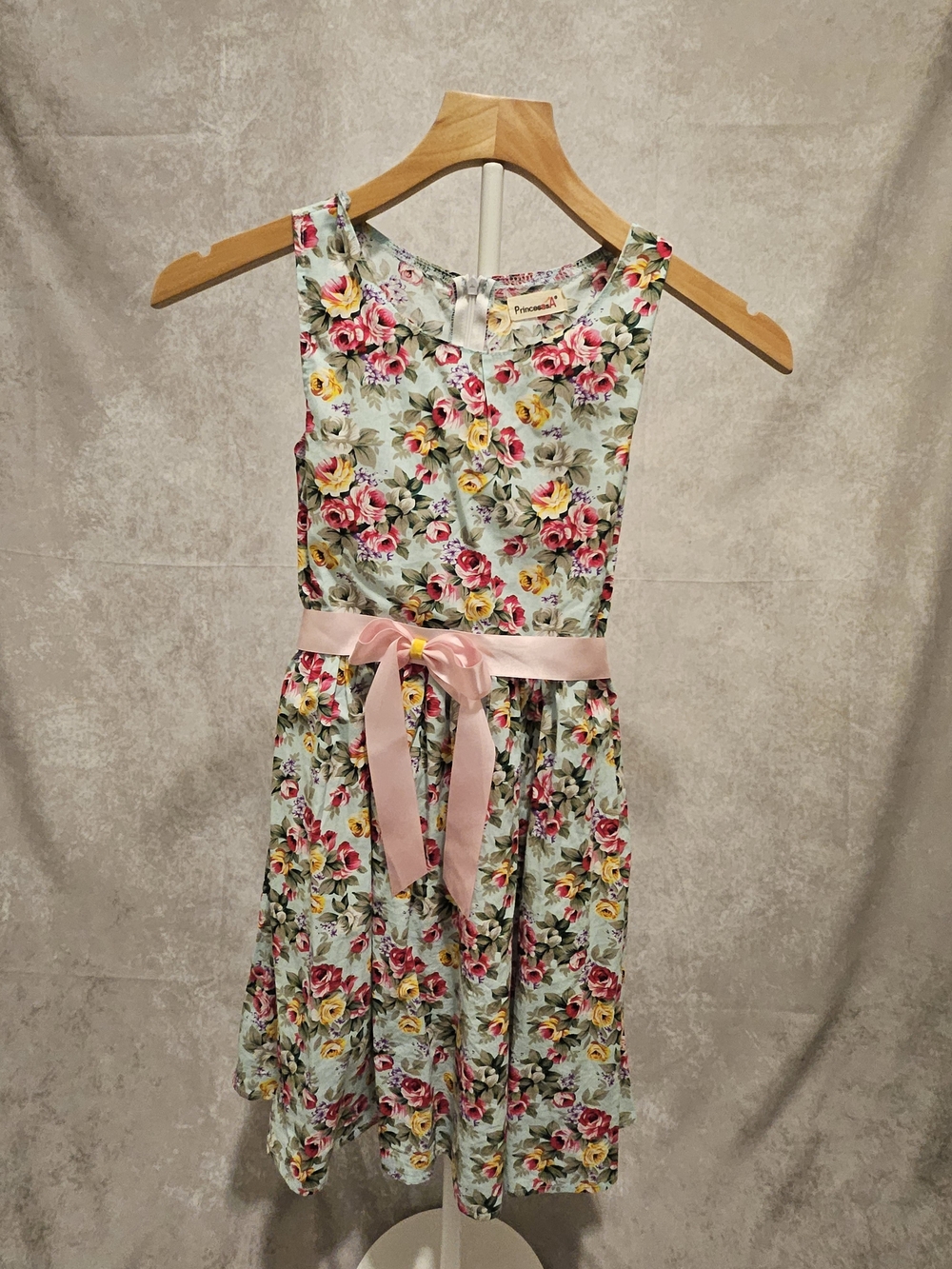 Girls Size 6 Floral Pink Ribbon Sleeveless Dress